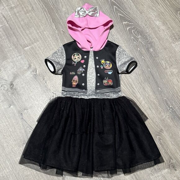 LOL Surprise Girls Tutu Dress Varsity Jacket Look w/ Hood Bow Size S (6/6X) - Picture 2 of 6